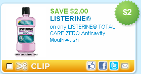 Printable Coupon: $2/1 any Listerine Total Care Zero Anticavity Mouthwash - Centsable Momma