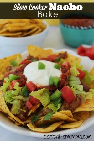 You can prepare this Slow Cooker Nacho Bake recipe ahead of time in your Crockpot. Great for a quick and yummy meal.