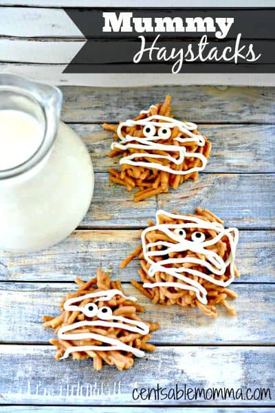 With a little bit of crunch and a lot of butterscotch and peanut butter flavor, you can make these adorable Mummy Haystacks - perfect for Halloween.