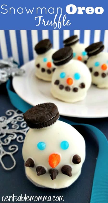 If you're looking for an adorable truffle recipe, you'll love this Snowman Oreo Truffle. There no baking required, and it has easy assembly.