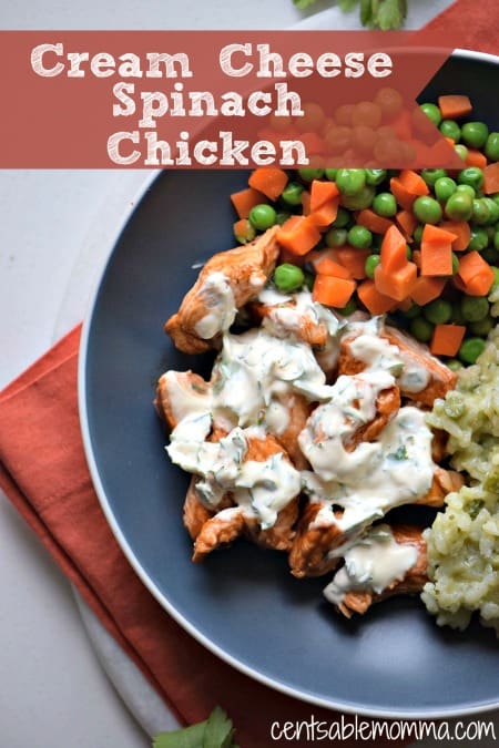 Looking for an easy, healthy, and delicious dinner recipe? Check out this Cream Cheese Spinach Chicken recipe for a great meal straight from the oven.