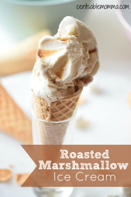 roasted marshmallow ice cream in a sugar cone