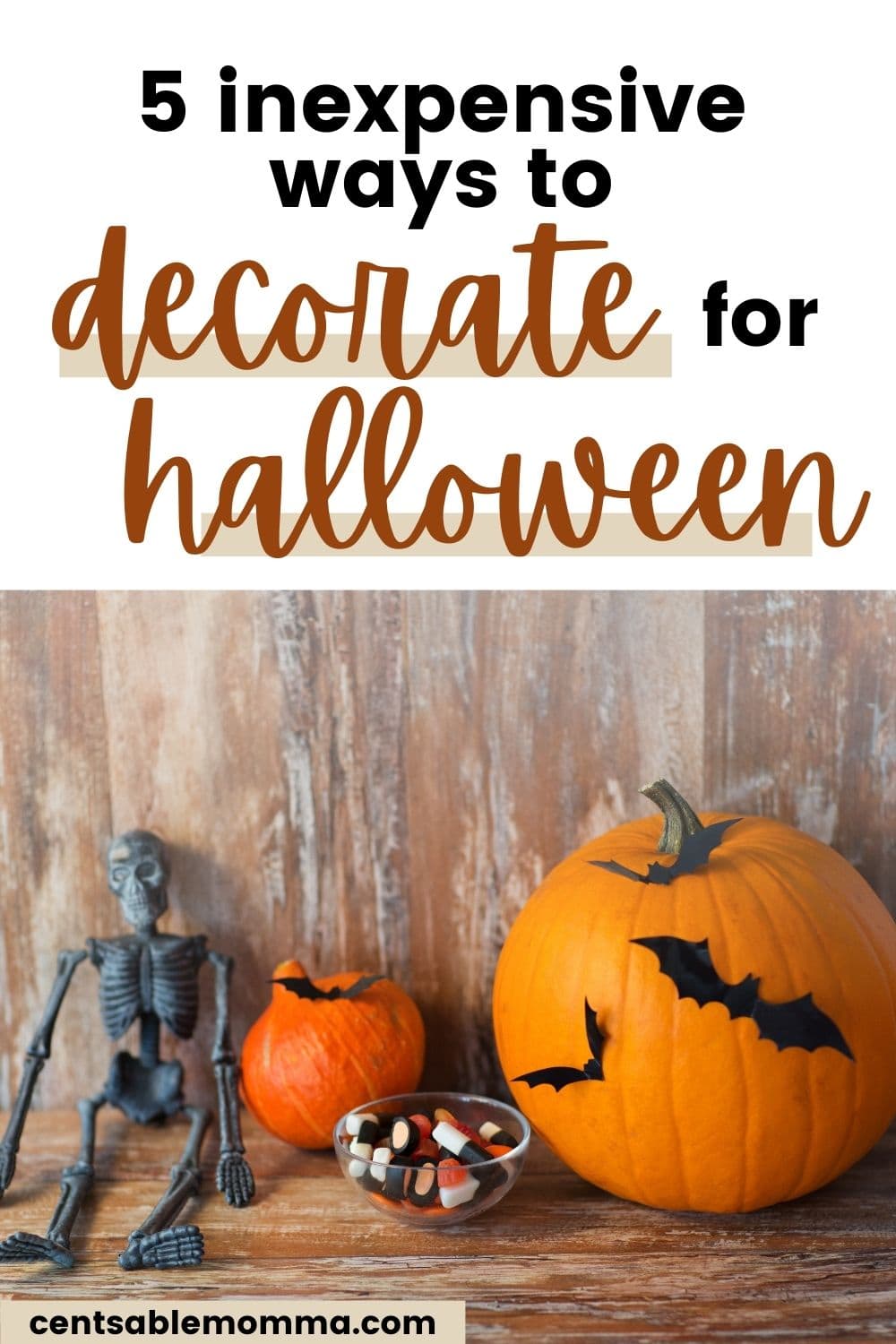 Halloween decorations with text overlay.
