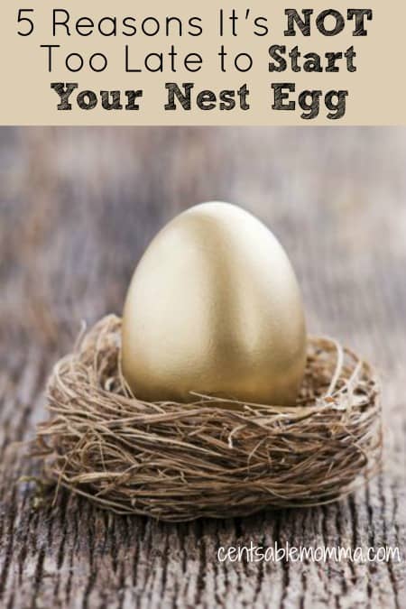 Have you started saving for retirement yet?  If not, check out these 5 reason that it's not too late to start your nest egg for reasons why and tips on how to get started with your savings.