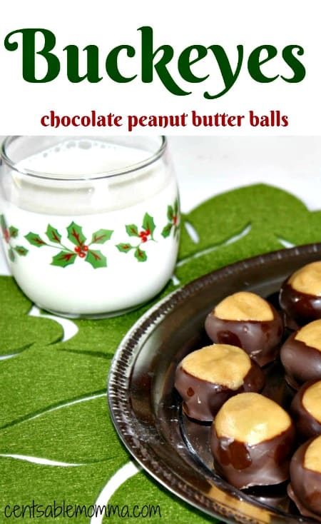 My family absolutely loves to eat Buckeyes (also known as Peanut Butter Balls) during the holidays! They are a delicious combination of chocolate and peanut butter and are perfect for holiday snacking or party.