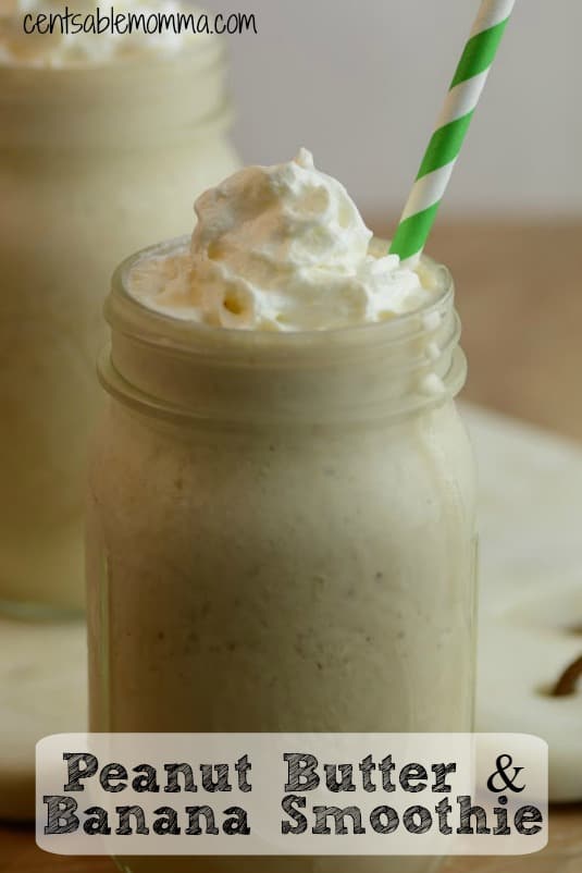 Easily create this healthy Peanut Butter and Banana Smoothie in your blender using just 4 ingredients {including fruit} for a quick and easy breakfast or snack.