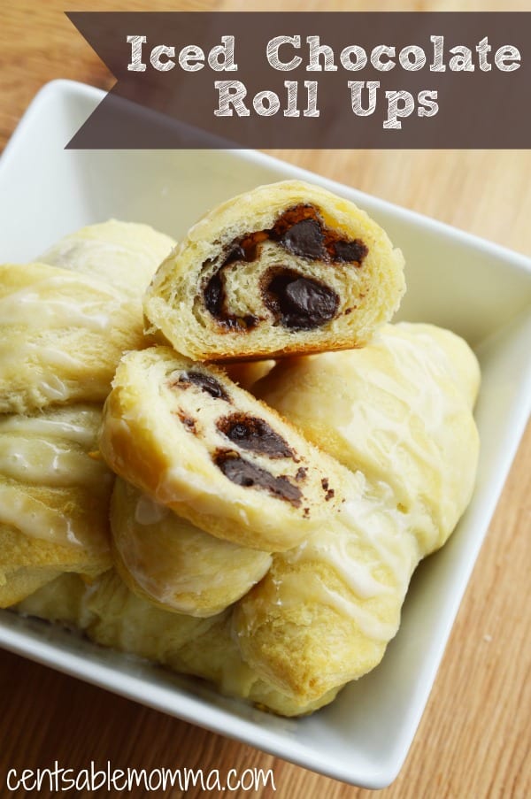 Create a yummy but simple breakfast recipe using a can of croissants and chocolate chips. You can add cinnamon roll frosting to the top of these chocolate crescent rolls or drizzle melted chocolate.