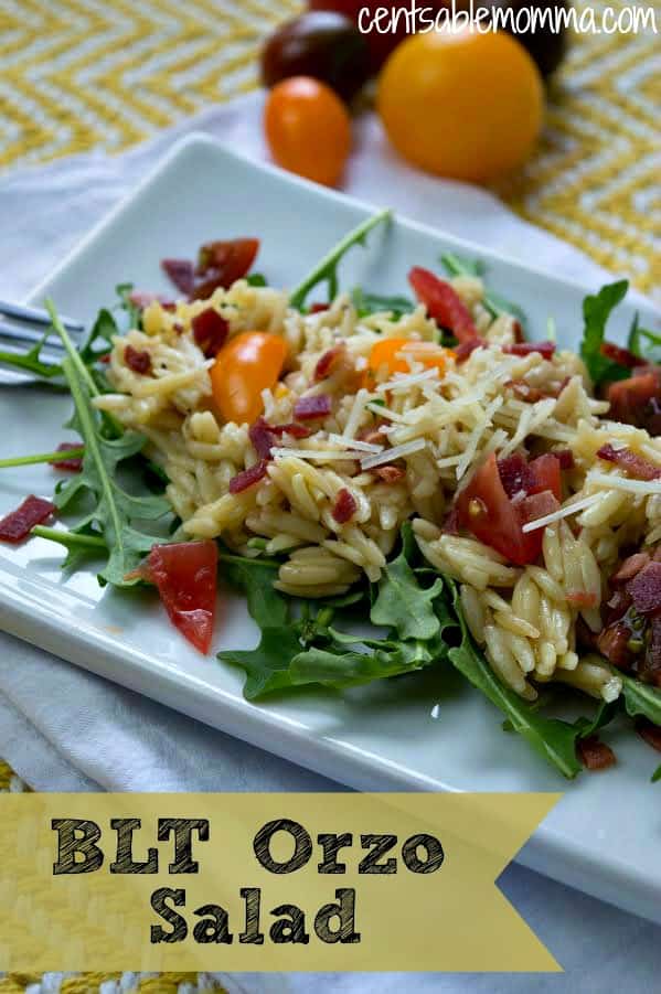 This summer amp up your salad with this BLT Orzo Salad, which combines the fresh greens of arugula with bacon, grape tomatoes, and pasta. It's topped with a balsamic vinaigrette for additional taste.