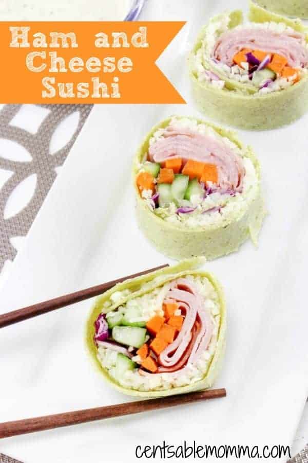 Looking for a fun school lunch or after-school snack ideas? You'll love this Ham and Cheese Sushi roll-up recipe since it's easy to make and healthy too!