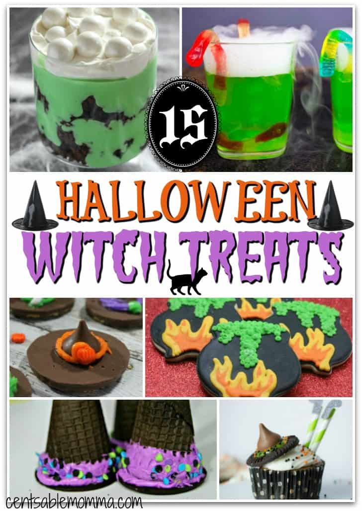 With lots of great DIY ideas, these 15 Halloween Witch Treats include everything from a witch's hat, broomsticks, a cauldron, witch's brew, and even a witch's finger.  Eerily delicious!