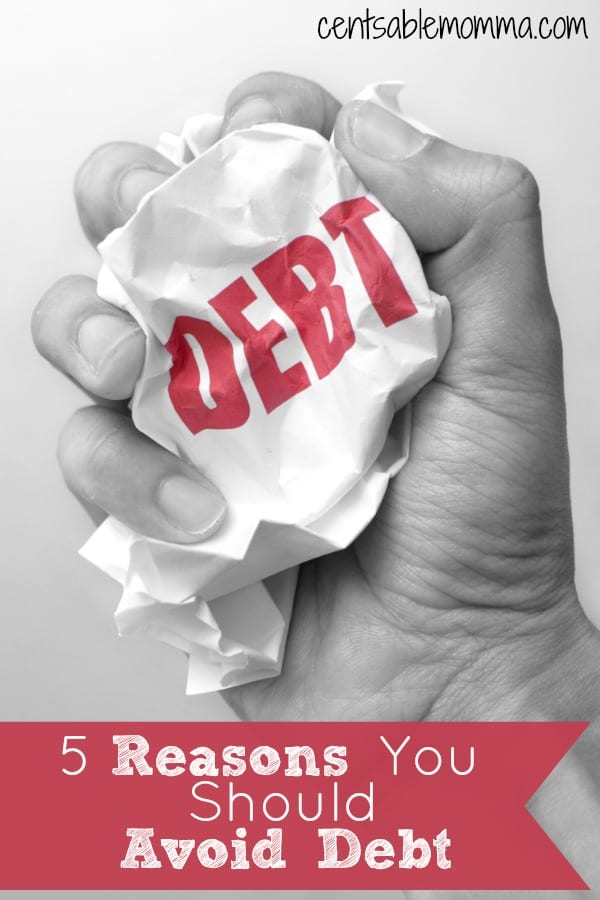 Being in debt can be super stressful.  But, there are lots of other reasons to avoid debt, even when it's tempting to buy something you can afford.  Check out these 5 reasons why you should avoid debt for some motivation to stay on budget.