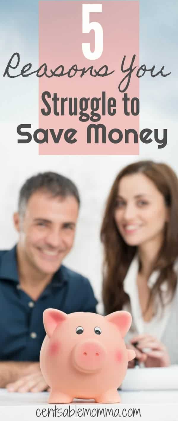 You want to have money in savings, but it just seems like there's never enough to put in savings at the end of the month!  Check out these 5 reasons why you struggle to save money {and what you can do about it}.