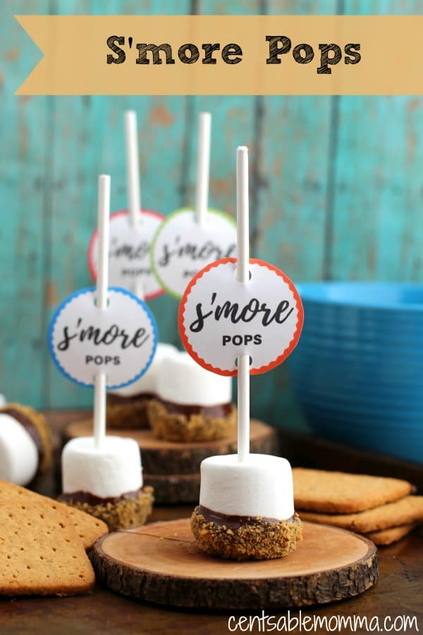 Quickly create this fun DIY S'more Marshmallow Pops recipe without any need for a fire!  You can adjust the recipe to make them gluten-free or not, and the recipe includes a FREE printable tag to make the S'more Pops perfect for a party.