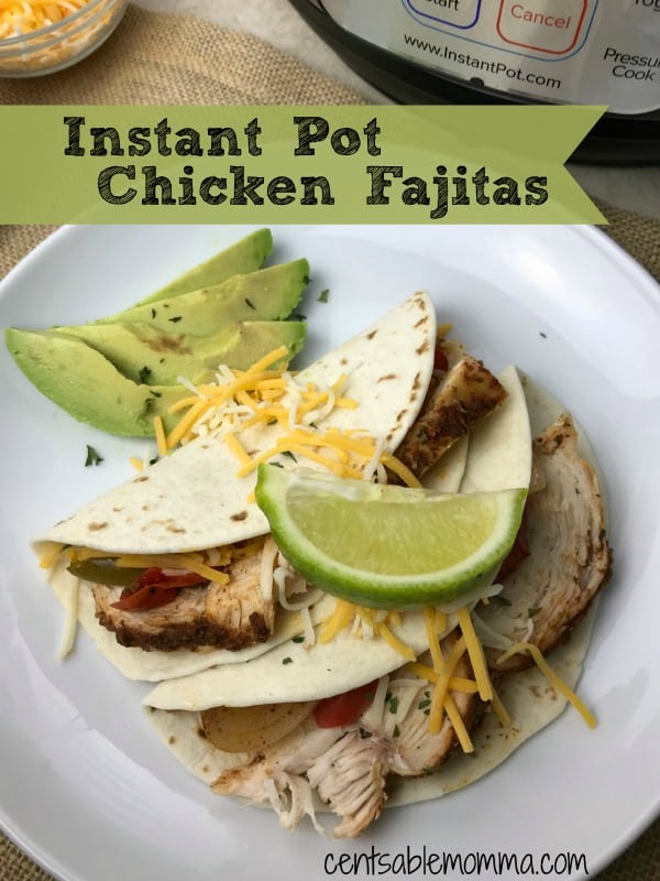 Quickly and easily prepare delicious chicken fajitas complete with chicken breasts and sliced onions and peppers in your Instant Pot with this recipe.  So yummy!