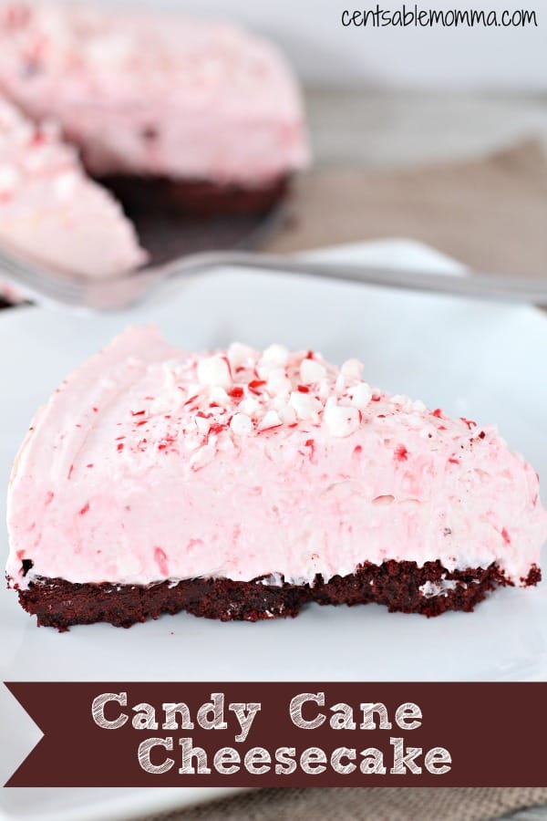 This Candy Cane Cheesecake recipe is perfect for Christmas! Made with red velvet Oreos, cream cheese, and candy canes, it's a wonderful treat. Plus, it's no-bake, so it's easy to whip up!