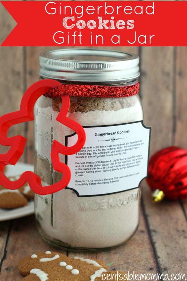 Use this recipe to create a fun Gingerbread Cookies Gift in a Jar recipe, complete with FREE printable directions to attach to the jar - perfect to attach a gingerbread man cookie cutter and give as a Christmas gift.