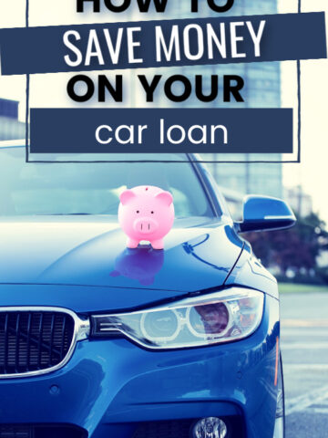 pink piggy bank sitting on the hood of a blue car with text overlay